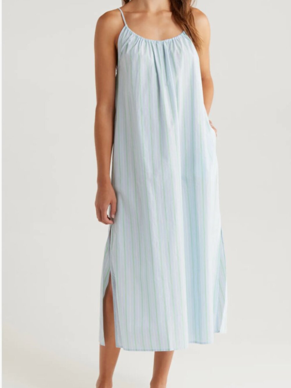 Lunya Airy Cotton Nightgown in light blue, size xs